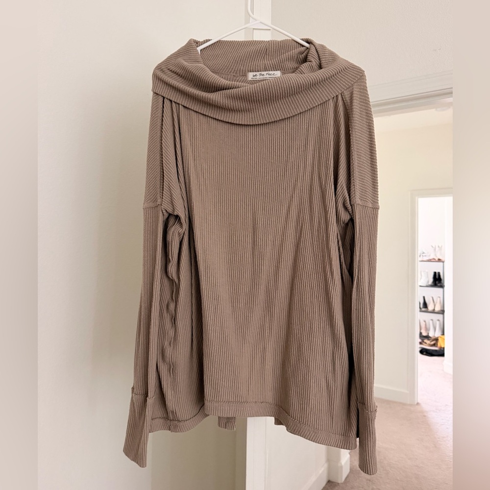 Free People Open Back Cowl Neck Sweater - Tan